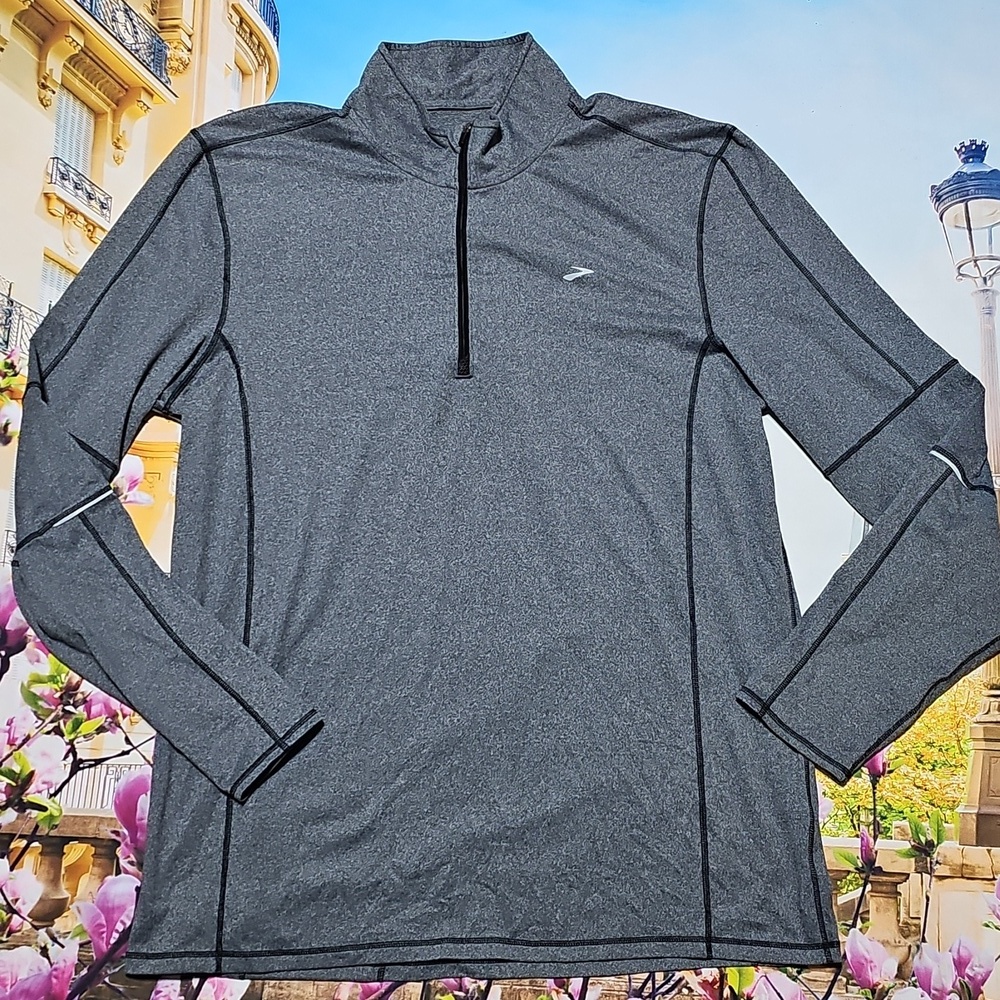 Brooks Gray Men's Long-Sleeve Quarter-Zip Performance Pullover XL